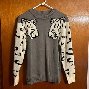 Gray Leopard Print Sweater
